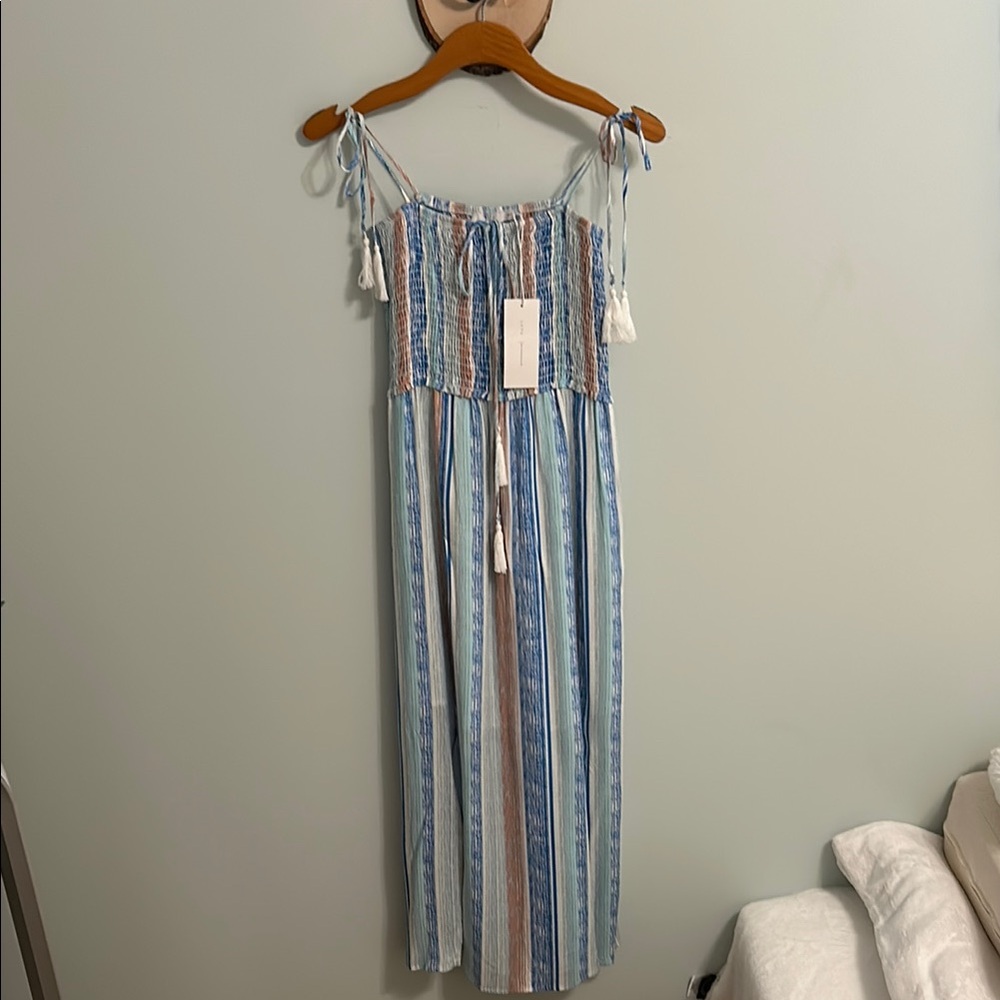 Lush Clothing Blue multicolored Striped Dress with Tassels straps